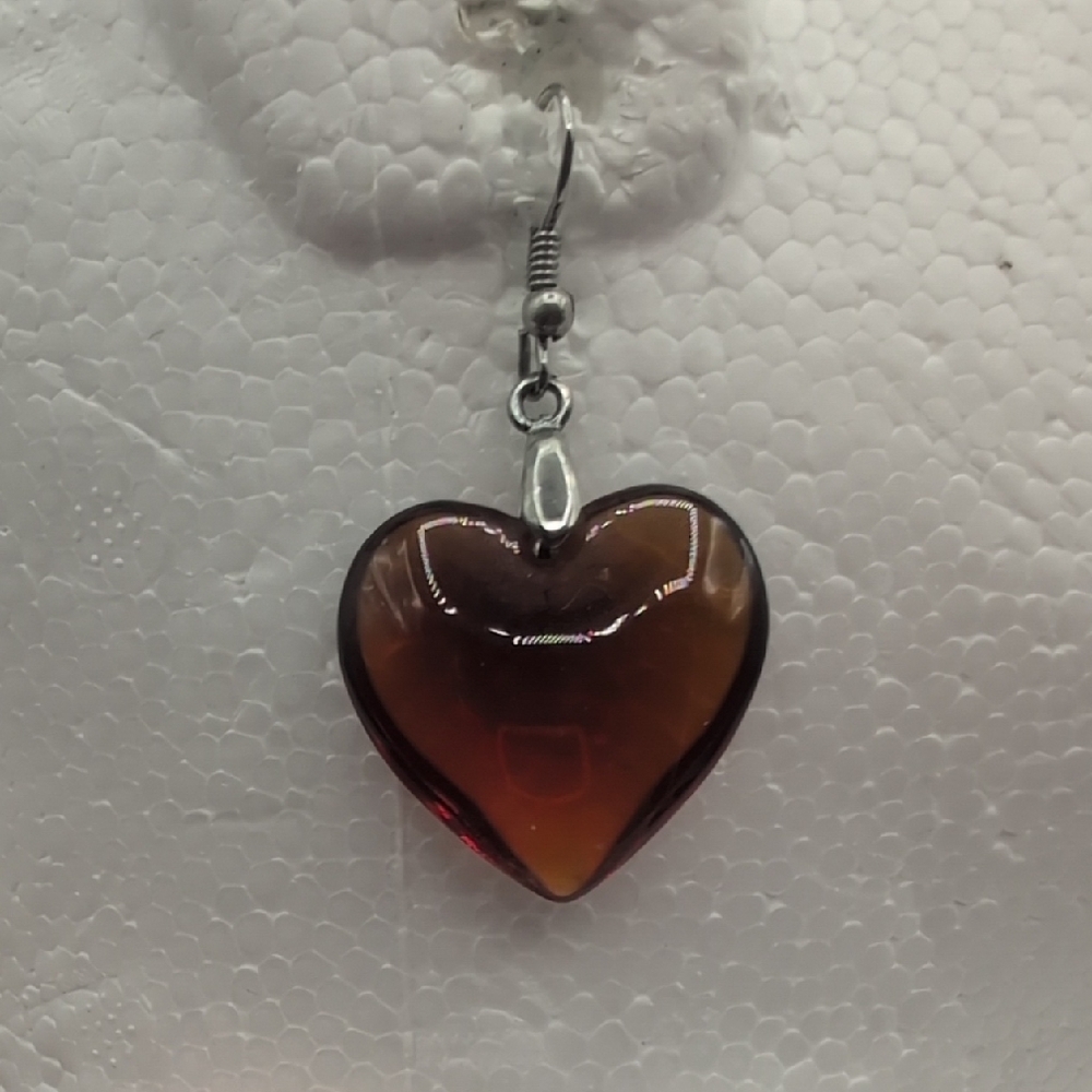 Heart-Shaped Brown Dangle Hook Earring